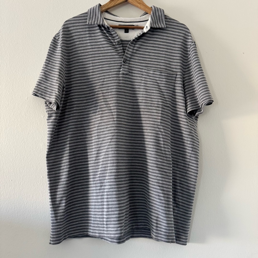 Banana Republic Gray Striped Performance Pique Polo Shirt XL BR Cotton Pocket
